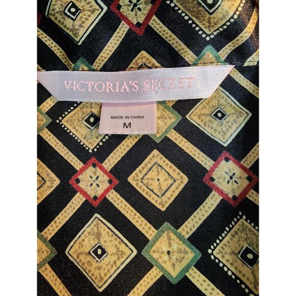 Victorias Secret Womens Satin Pajama Top Sz M Geometric‎ Diamond Pattern - Picture 3 of 5